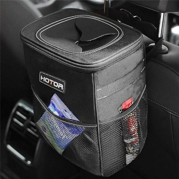 Waterproof Car Trash Can with Lid Leakproof Bin Storage Pockets Auto Organizer - Picture 7 of 7